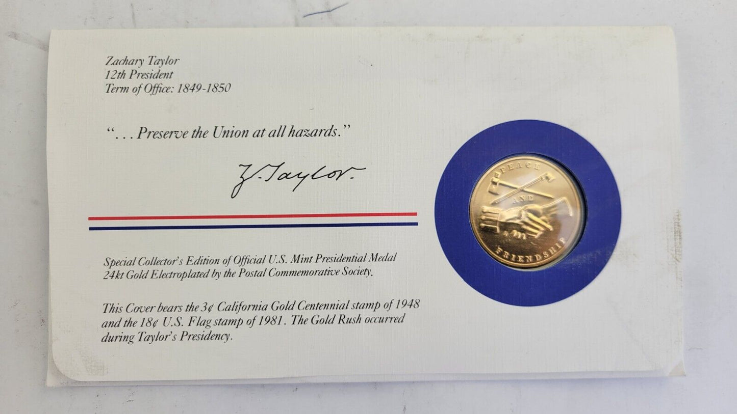 Z Taylor Presidential Covers Medal Postal Commemorative Society Gold Plated