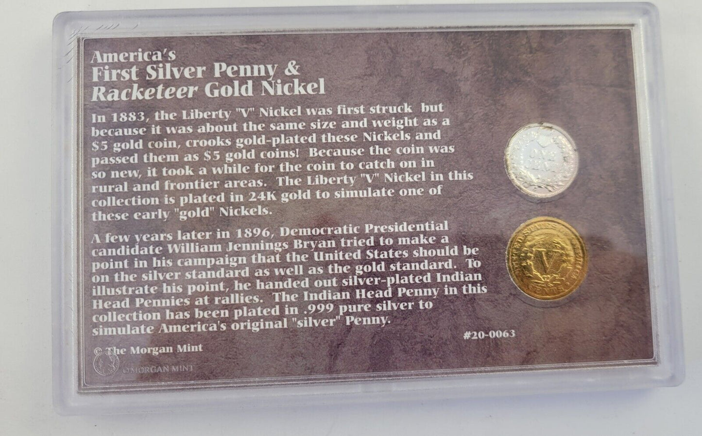 Americas First Silver Penny & Racketeer Gold Nickel From The Morgan Mint Set