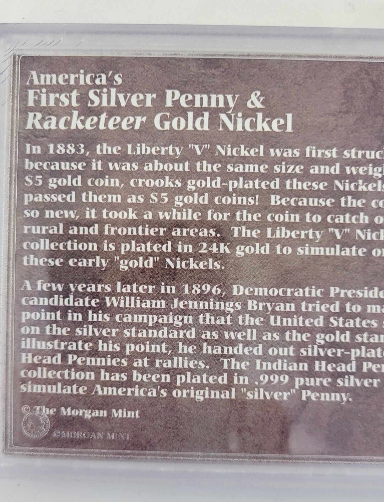 Americas First Silver Penny & Racketeer Gold Nickel From The Morgan Mint Set