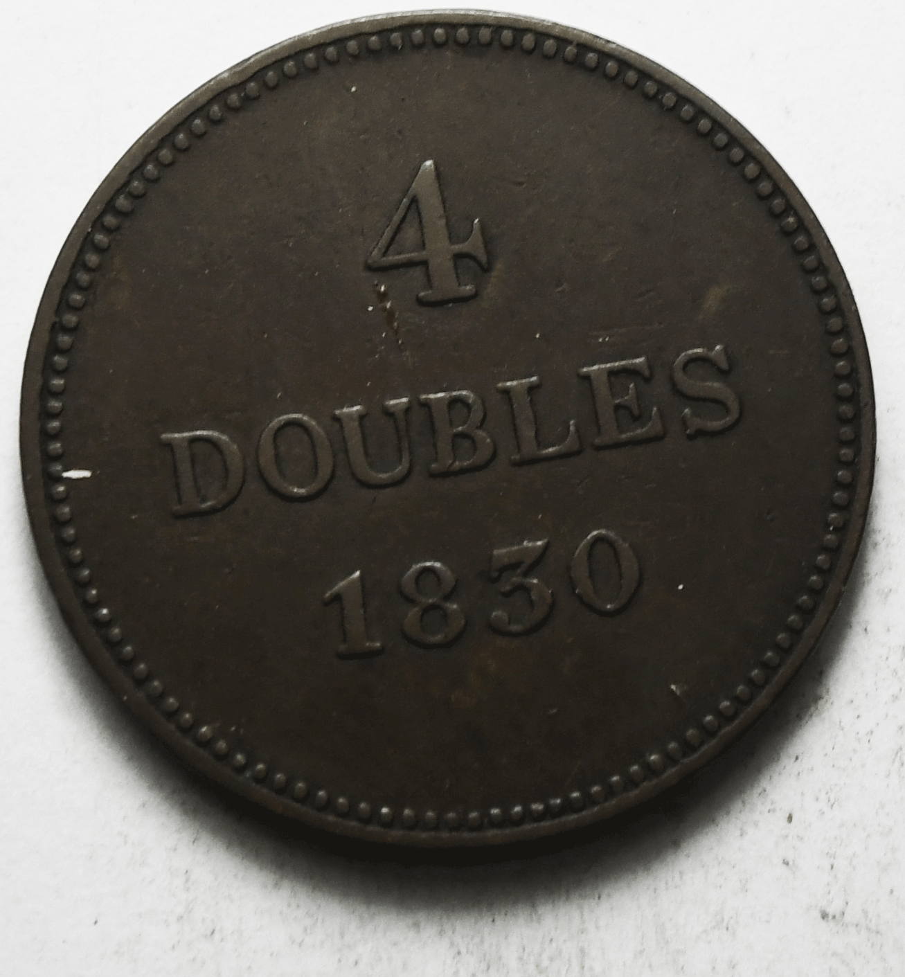 1830 Guernsey Four Doubles Bronze Coin