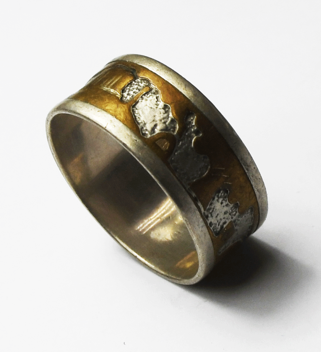 Sterling Signed OP Gold Filled Story Teller Ring 10mm Band Size 12