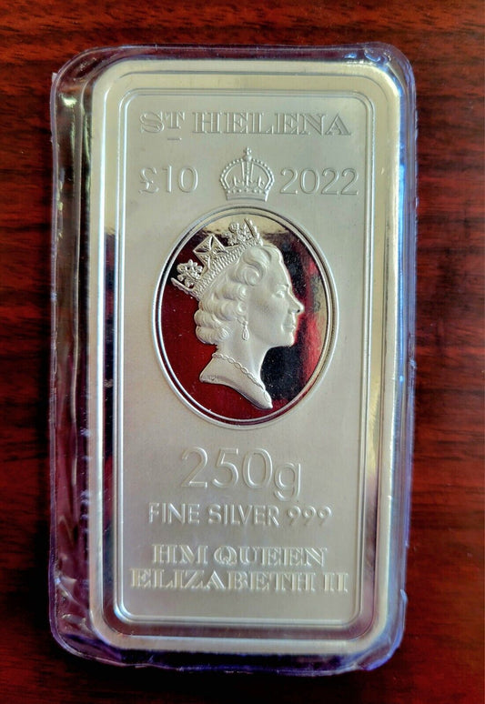 2022 Silver 250 Grams .999 Fine St Helena Ship East India Trading Co. London Bar