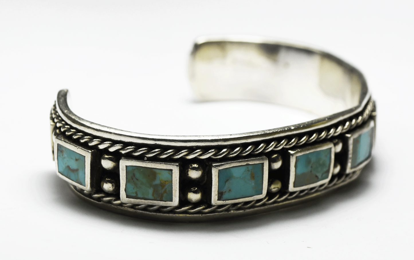 Sterling 11 Turquoise Rectangle Large Cuff Bracelet 16mm 8" Wrist  62g