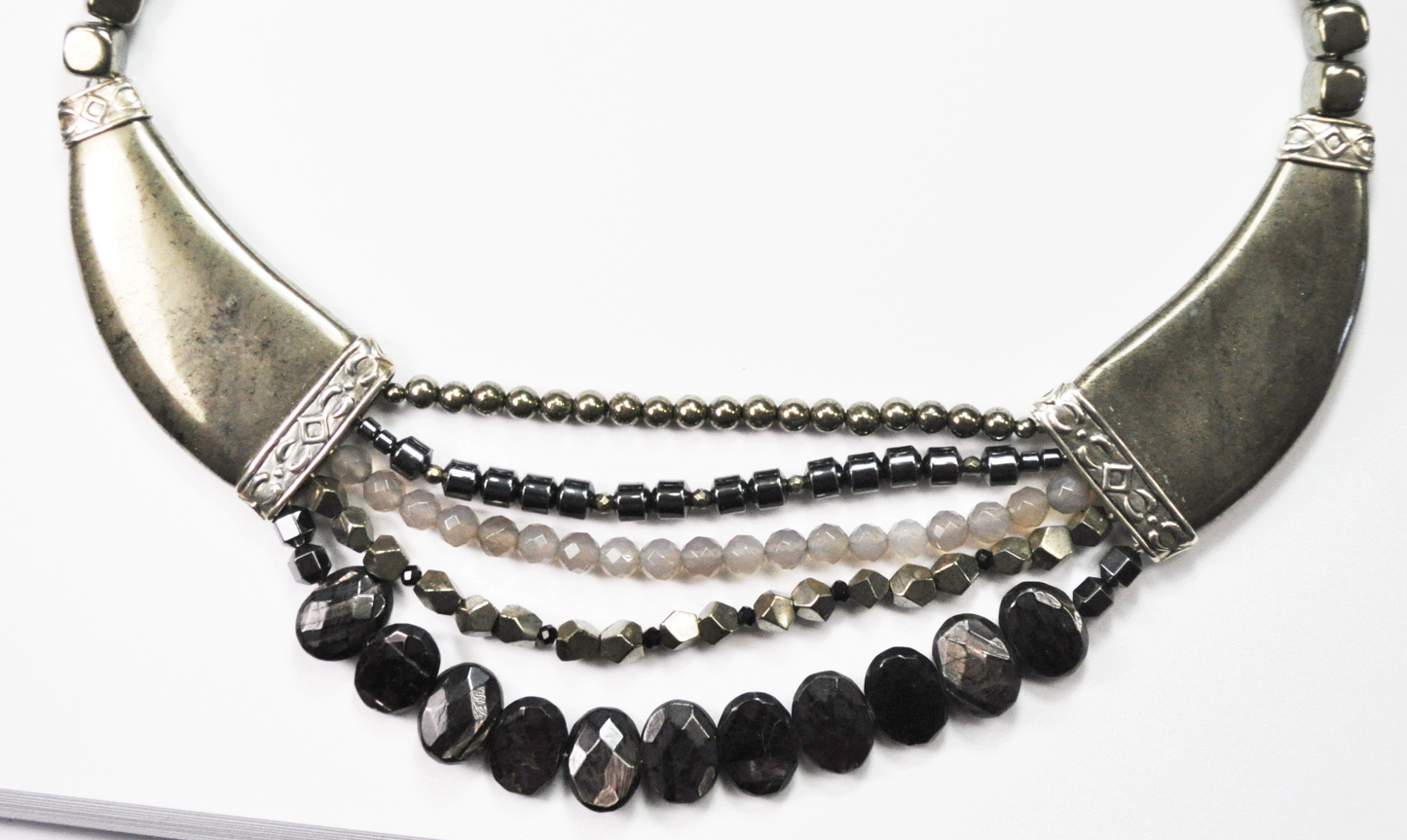 Silpada Grandeur Hematite Pyrite Enstatite Quartz Bead 5 Strand Necklace N2928