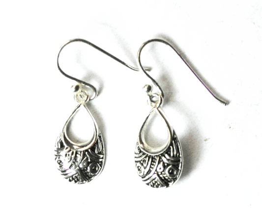 Sterling Silver 925 LA Teardrop Hook Earrings 24mm x 9mm