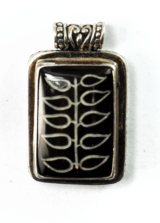 Sterling Dark Brown Stalk Floral Leaf Plant Vine Enamel Pendant 19mm x 31mm