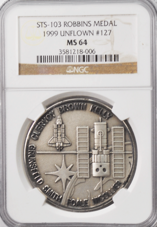 1999 STS-103 Robbins Silver Space Medal Unflown #127 NGC MS64 Hubble Discovery