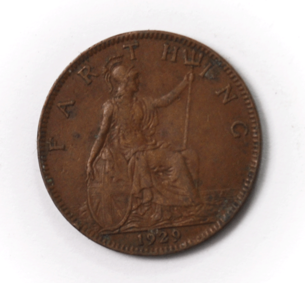 1929 1F Great Britain Farthing Bronze Coin