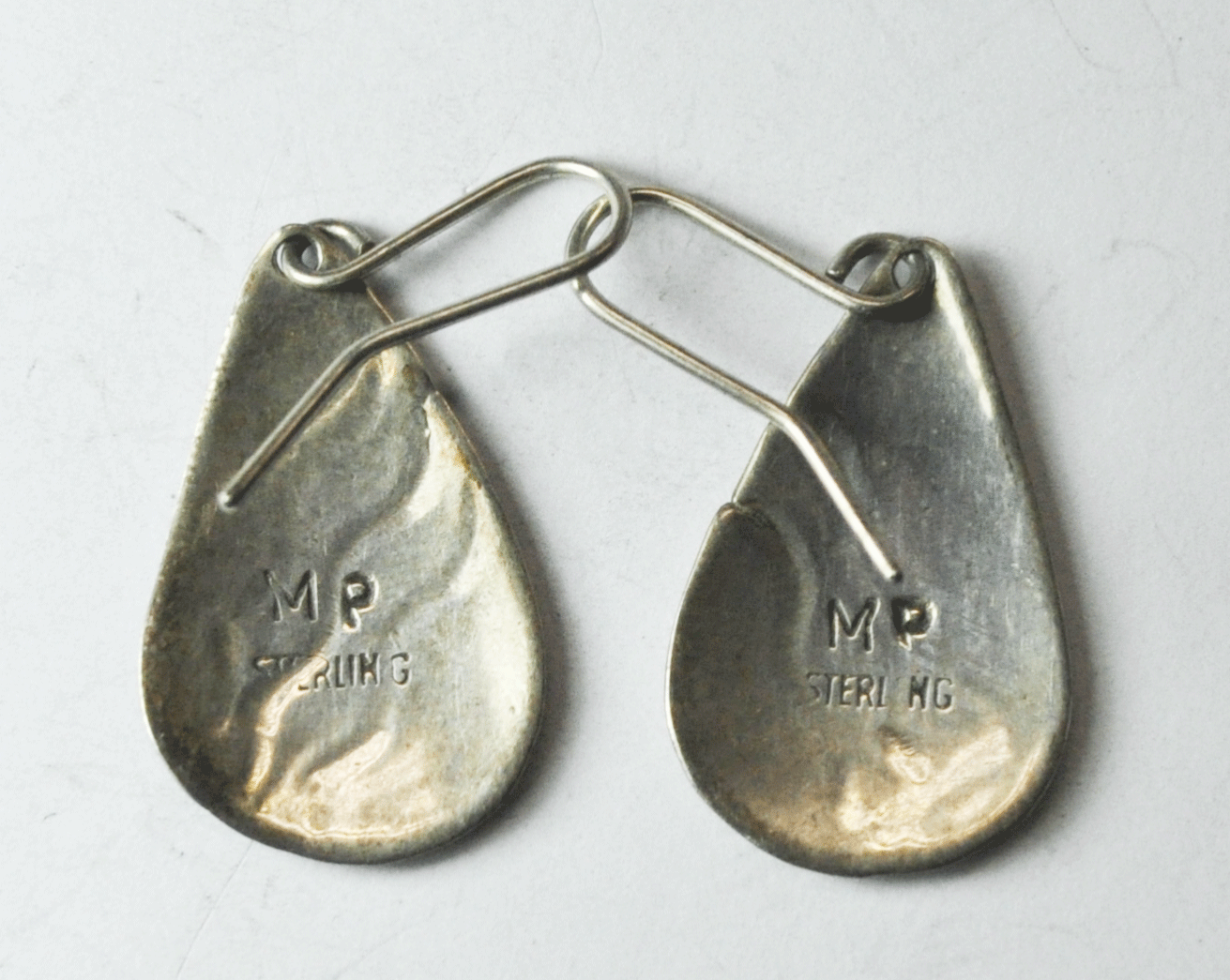 Sterling Silver Teardrop Wave Stripe Earrings Hook Dangle 1-3/8"  x 19mm