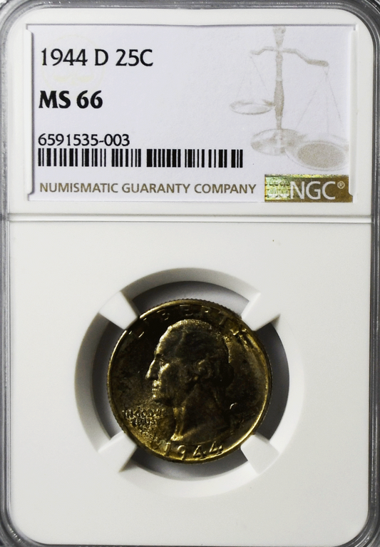 1944 D 25c Washington Silver Quarter Dollar NGC MS66 Toned Coin