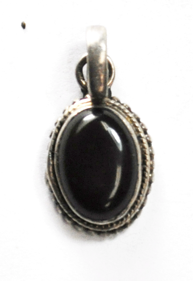 Sterling Silver Black Onyx Oval 26mm x 13mm Pendant 5mm Bale Dot Edge