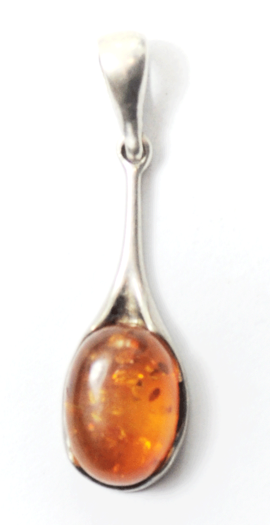 Sterling Oval Orange Amber Teardrop Tennis Racket Pendant 40mm x 11mm