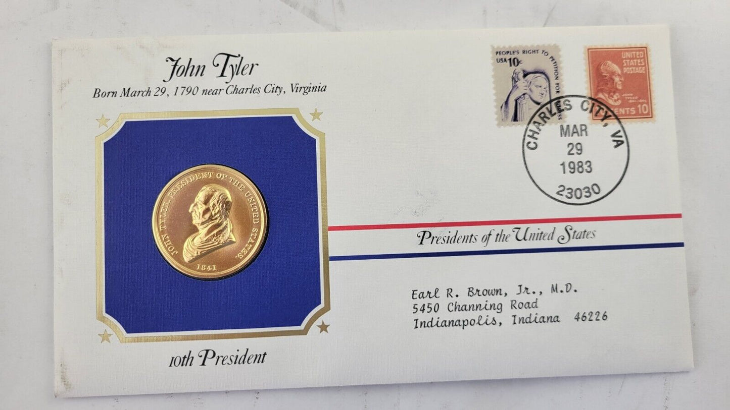 John Tyler Presidential Covers Medal Postal Commemorative Society Gold Plated