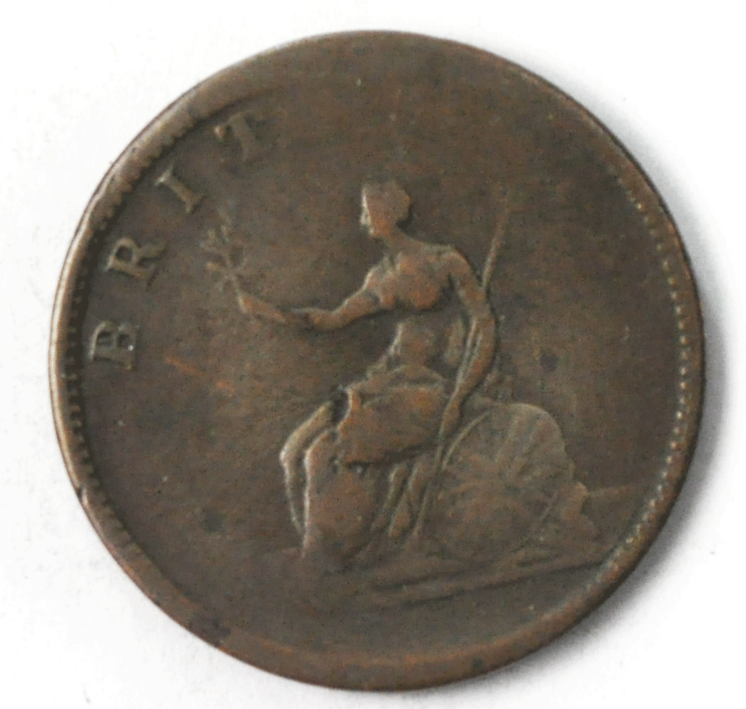 1806 Great Britain 1/2 Half Penny Copper Coin KM# 662 No Berries