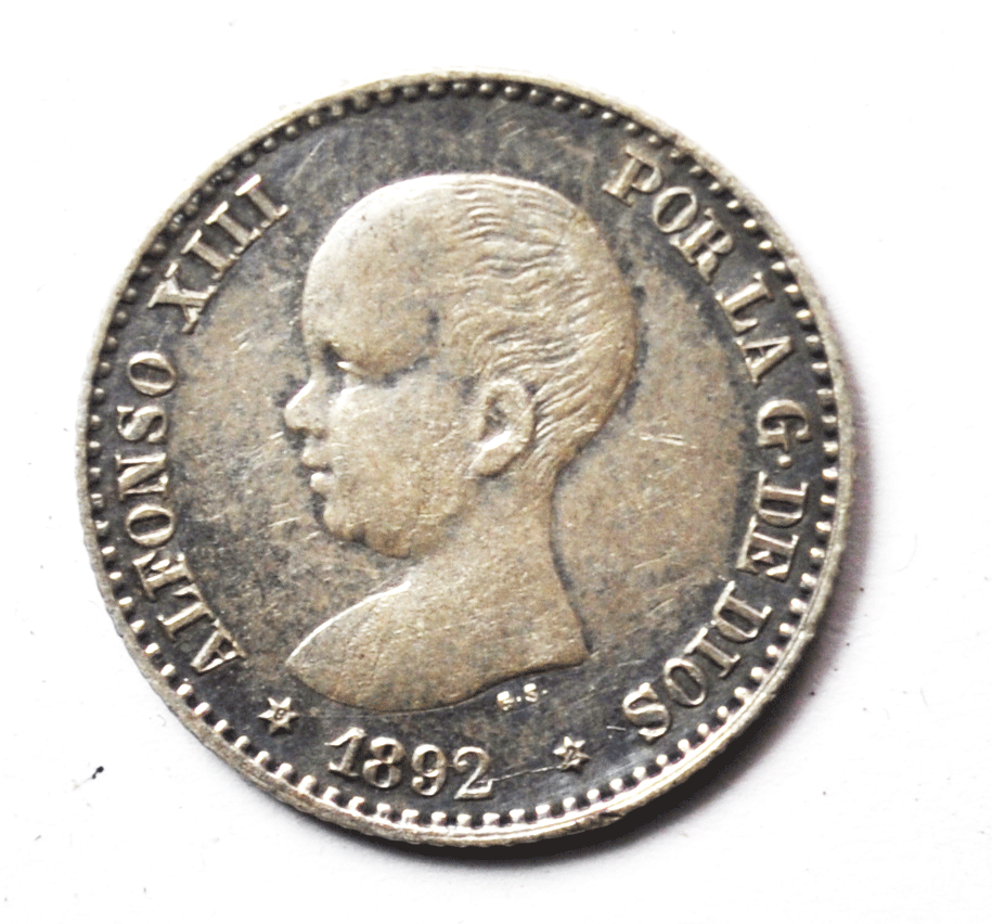 1892 92 PG-M Spain 50 Centimos Silver Coin Fifty KM# 690