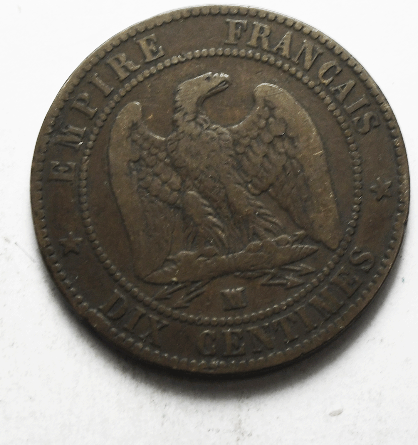 1857 MA France 10 Ten Centimes KM# 771.6 Bronze Coin