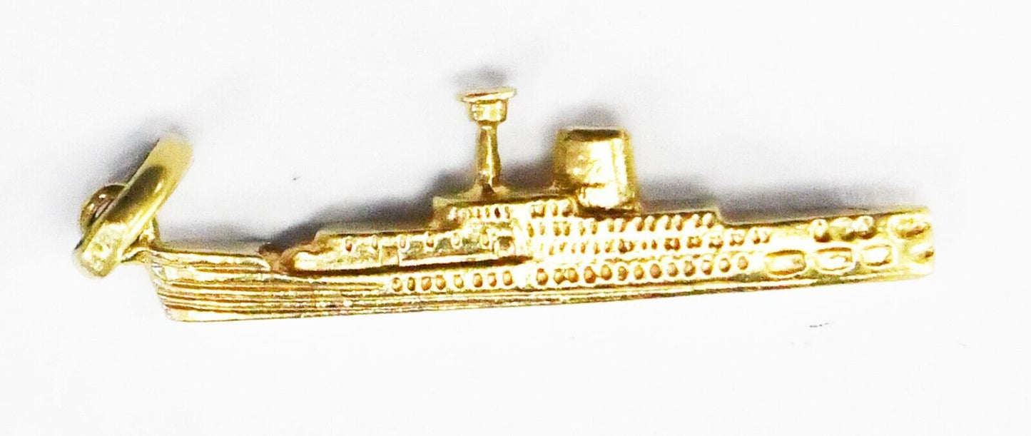 18k Yellow Gold MV Romanza Cruise Ship Freighter Charm 33mm x 8mm