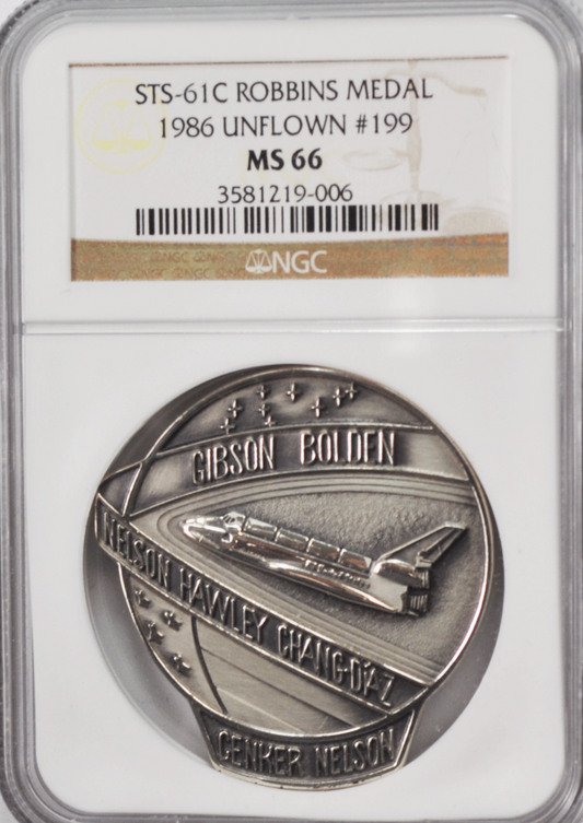 1986 STS-61C Robbins Silver Space Medal Unflown #199 NGC MS66 Columbia