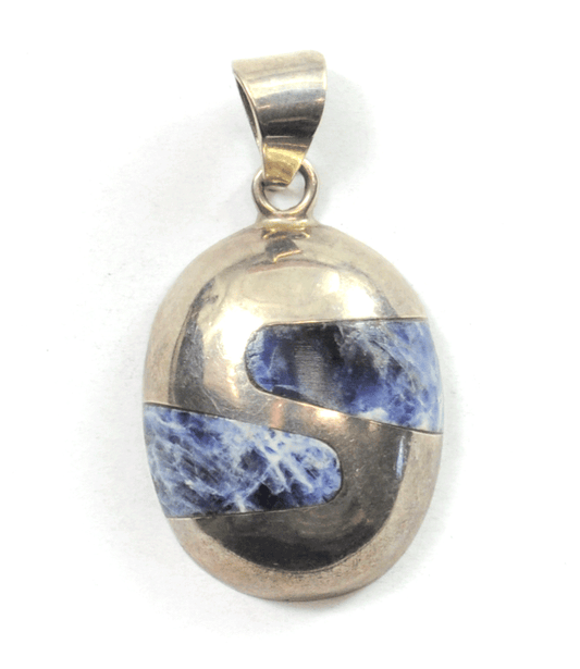 Sterling Mexico Blue Sodalite Oval Domed Large Stripe TM-86 24mm x 44mm