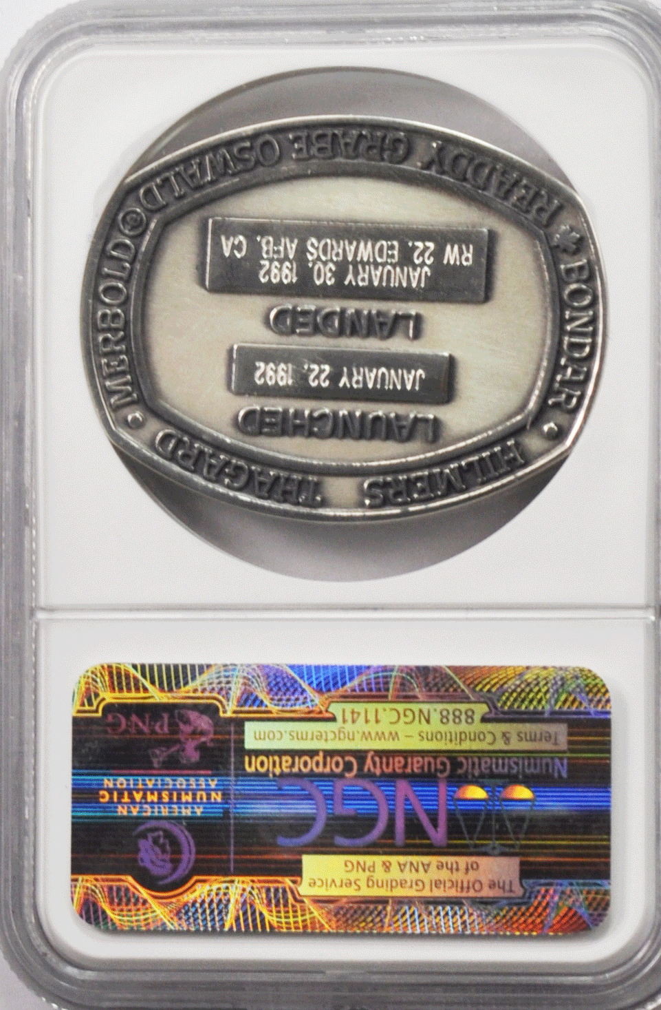 1992 STS-42 Robbins Space Silver Medal Unflown #191 NGC MS65 Discovery Spacelab