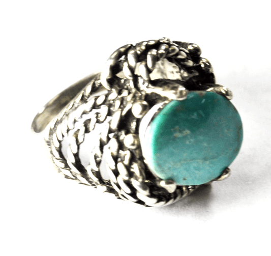 Sterling Silver Turquoise Birds Nest Abstract Solitaire Ring 18mm Size 4