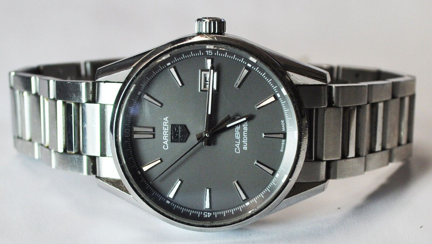 Men's Tag Heuer Carrera Calibre 5 Automatic Gray Dial 38mm Stainless WAR211C-4