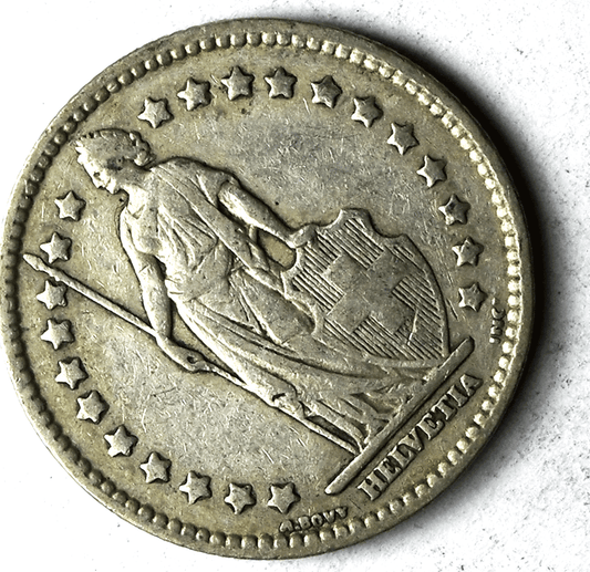 1920 B Switzerland One Franc Silver Coin KM# 24