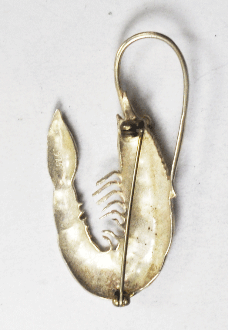 Sterling Sand Cast Shrimp Prawn Handmade Brooch Pin Pendant 57mm x 30mm