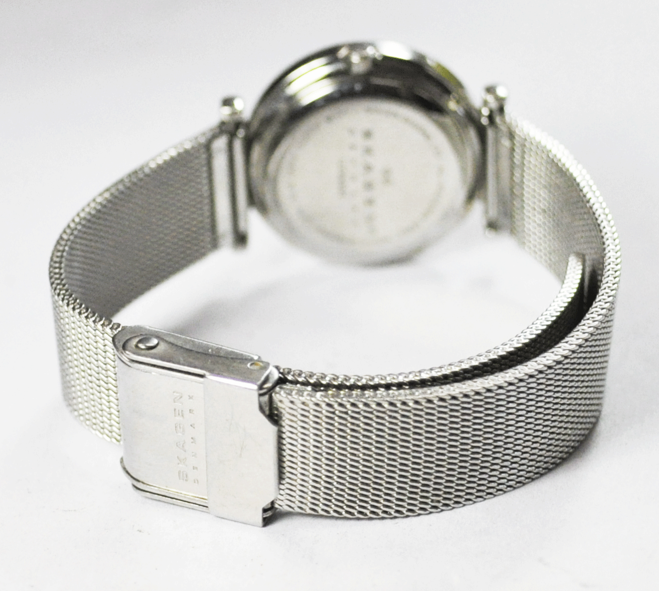 Women's Skagen Denmark Steel Black Dial Crystal Markers 25mm Mesh Band Quartz