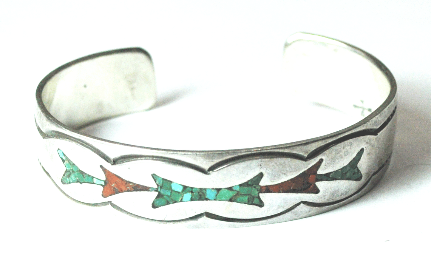 Sterling Gene Gibson Turquoise Coral Chip Inlay Cuff Bracelet 14mm 6-1/4" Wrist