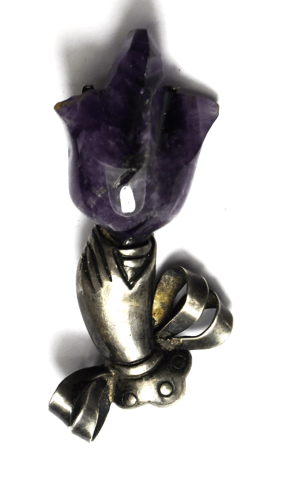 Sterling Freedom Liberty Torch Amethyst Flame Brooch Pin 70mm x 34mm