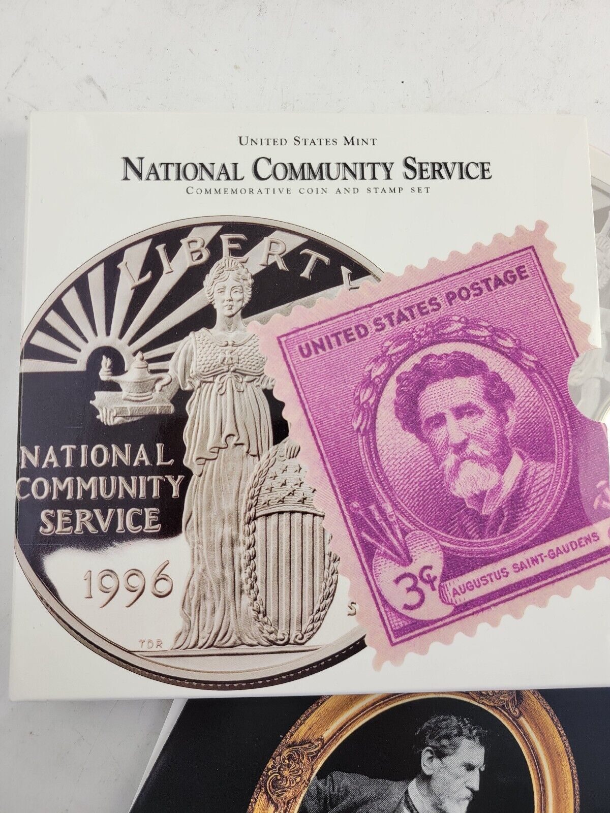 1996 S National Community Service Proof Silver Dollar Coin & Stamp Set US Mint