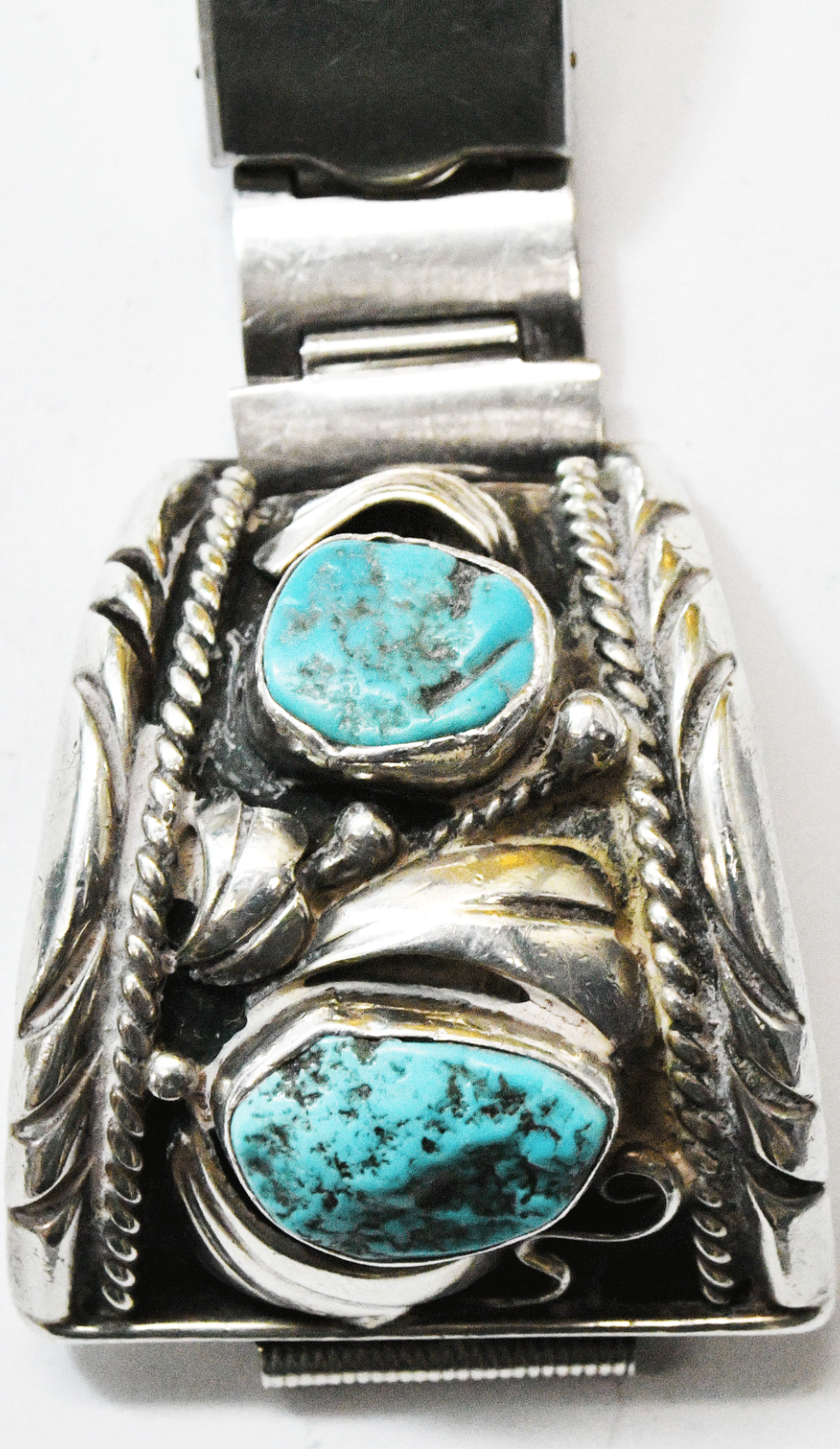 Sterling Al Joe Turquoise Chunk Watch Tip Band End Bracelet 42mm x 36mm 19mm Lug