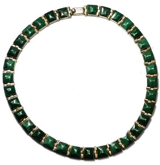 Sterling Mexico Green Malachite Choker Chain Necklace 10mm 14"