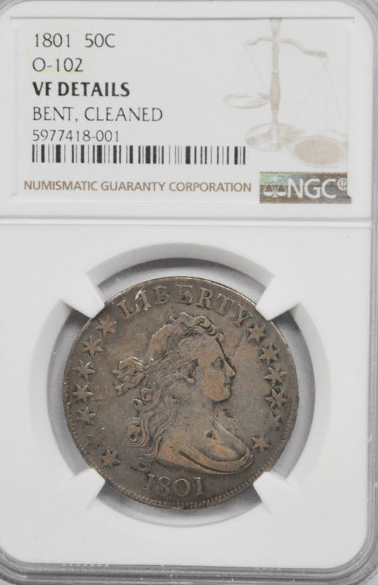 1801 50c Draped Bust Silver Half Dollar NGC VF Details Philadelphia Rare