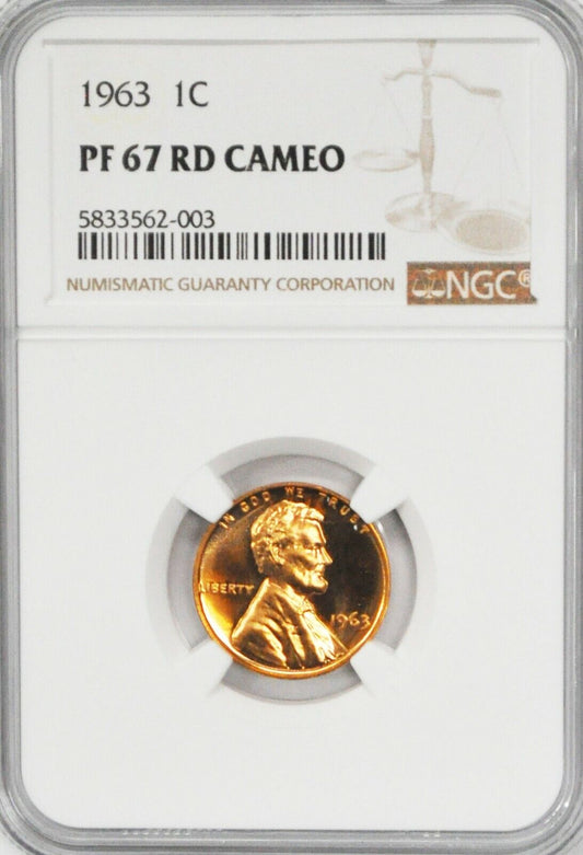 1963 1c Proof Lincoln Memorial Cent NGC PF 67 RD Cameo Beautiful Coin Gem Unc