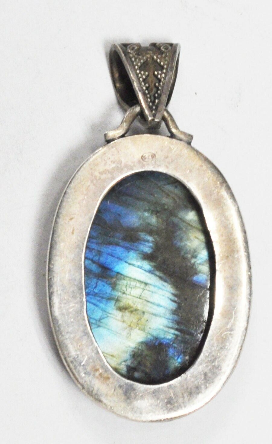 Sterling Oval Labradorite Striped Iridescent Pendant 2-3/8" x 31mm