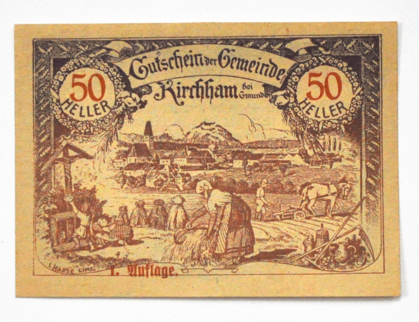 1920 50 Heller Austria Notgeld Banknote Kirchham Uncirculated