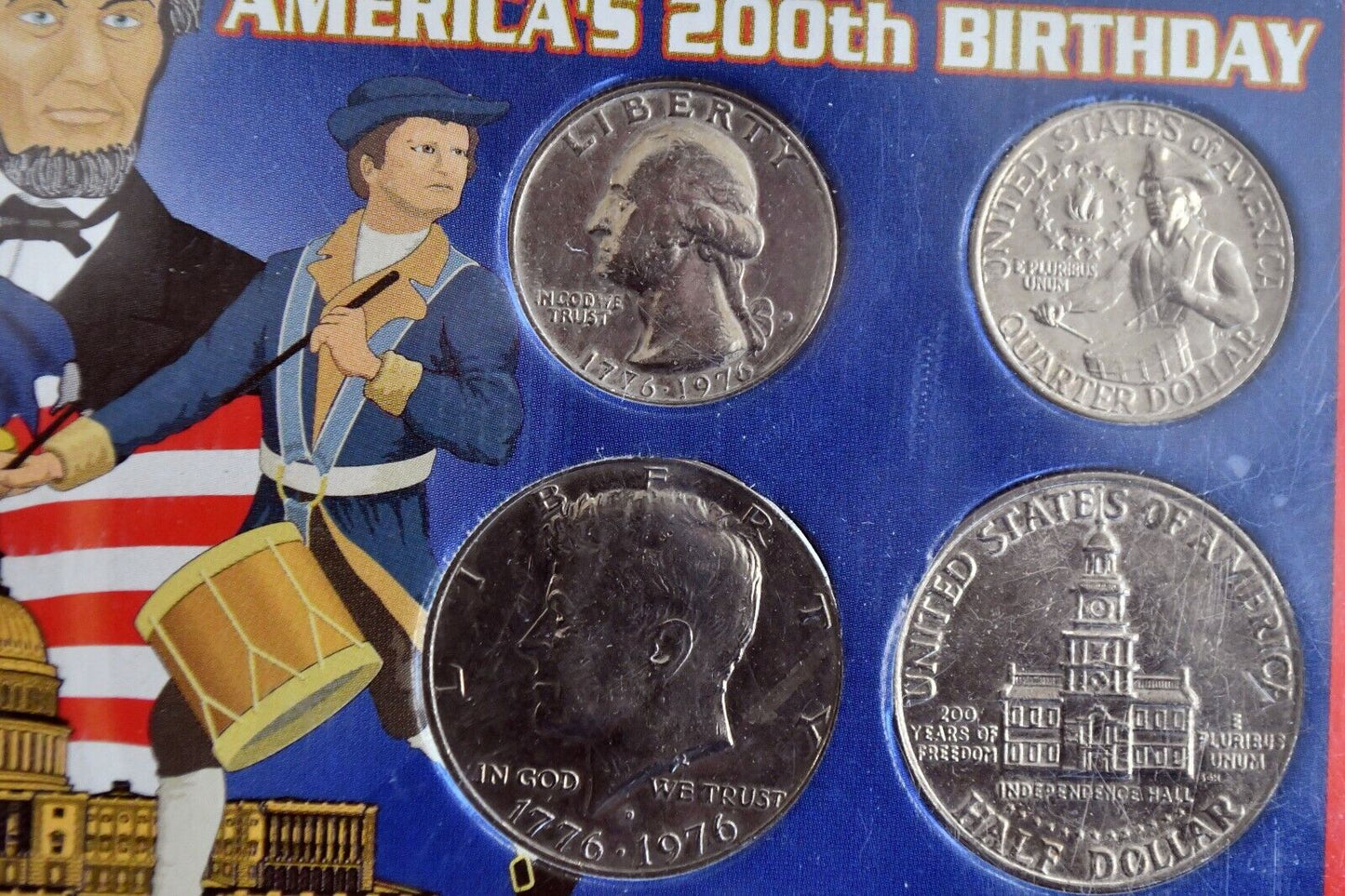 America's 200th Birthday Bicentennial 4 Coin Quarter and Half Dollar Set