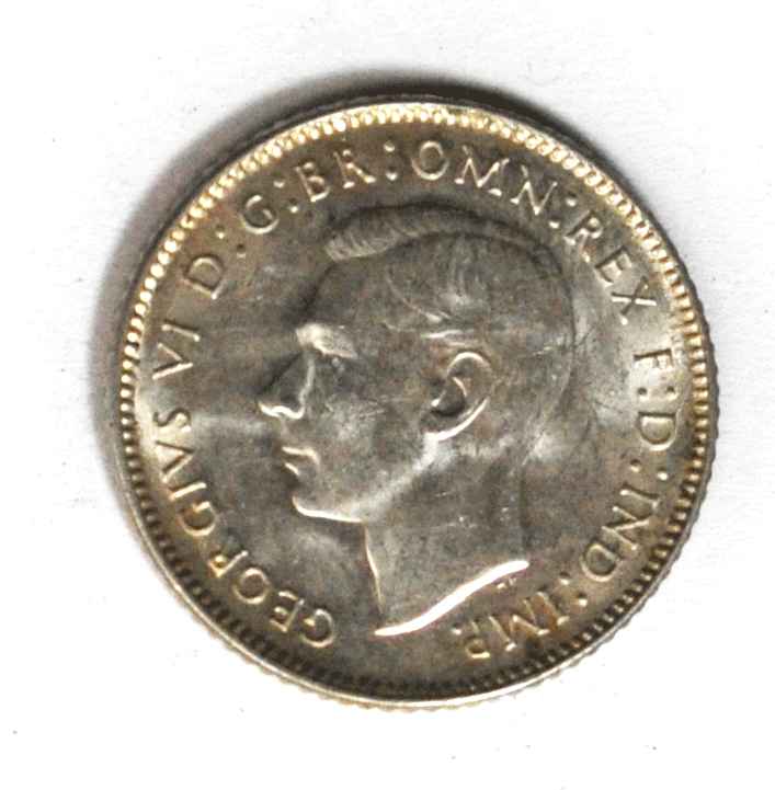 1943 D Australia 6 Six Pence Silver Coin KM#38 Uncirculated