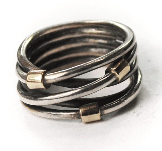 Sterling Silver 5 Split Band Overlapping Two Tone Ring 10mm Size 7