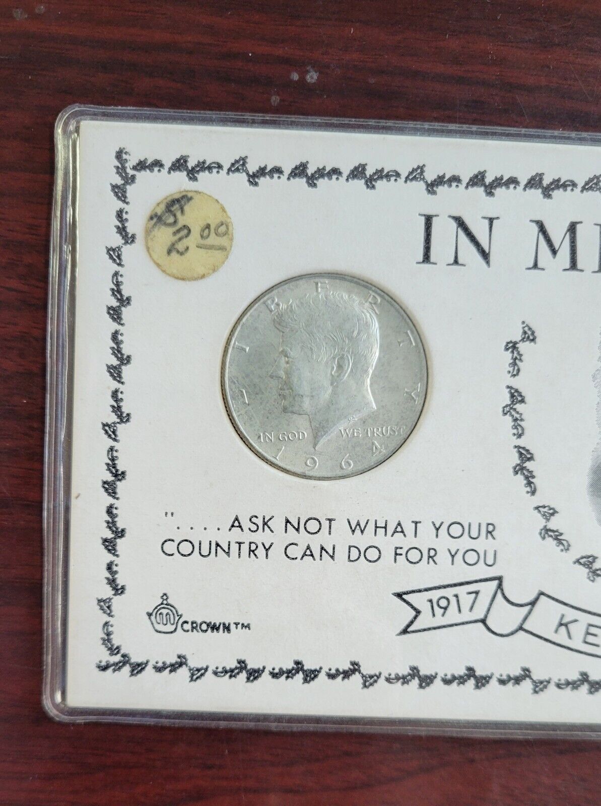 1964 JOHN F. KENNEDY In Memoriam Silver Half Dollar w Original