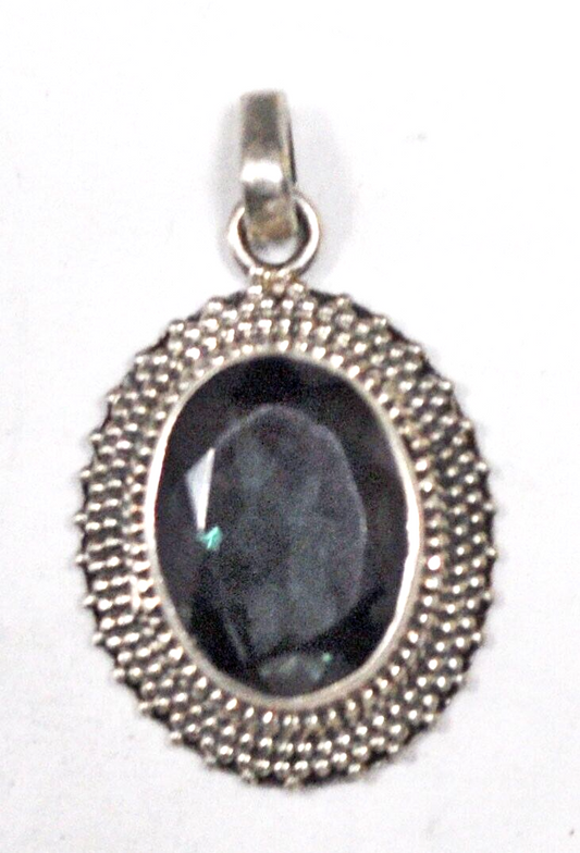 Sterling Silver  Dark Green Blue Oval Pendant 35mm x 21mm