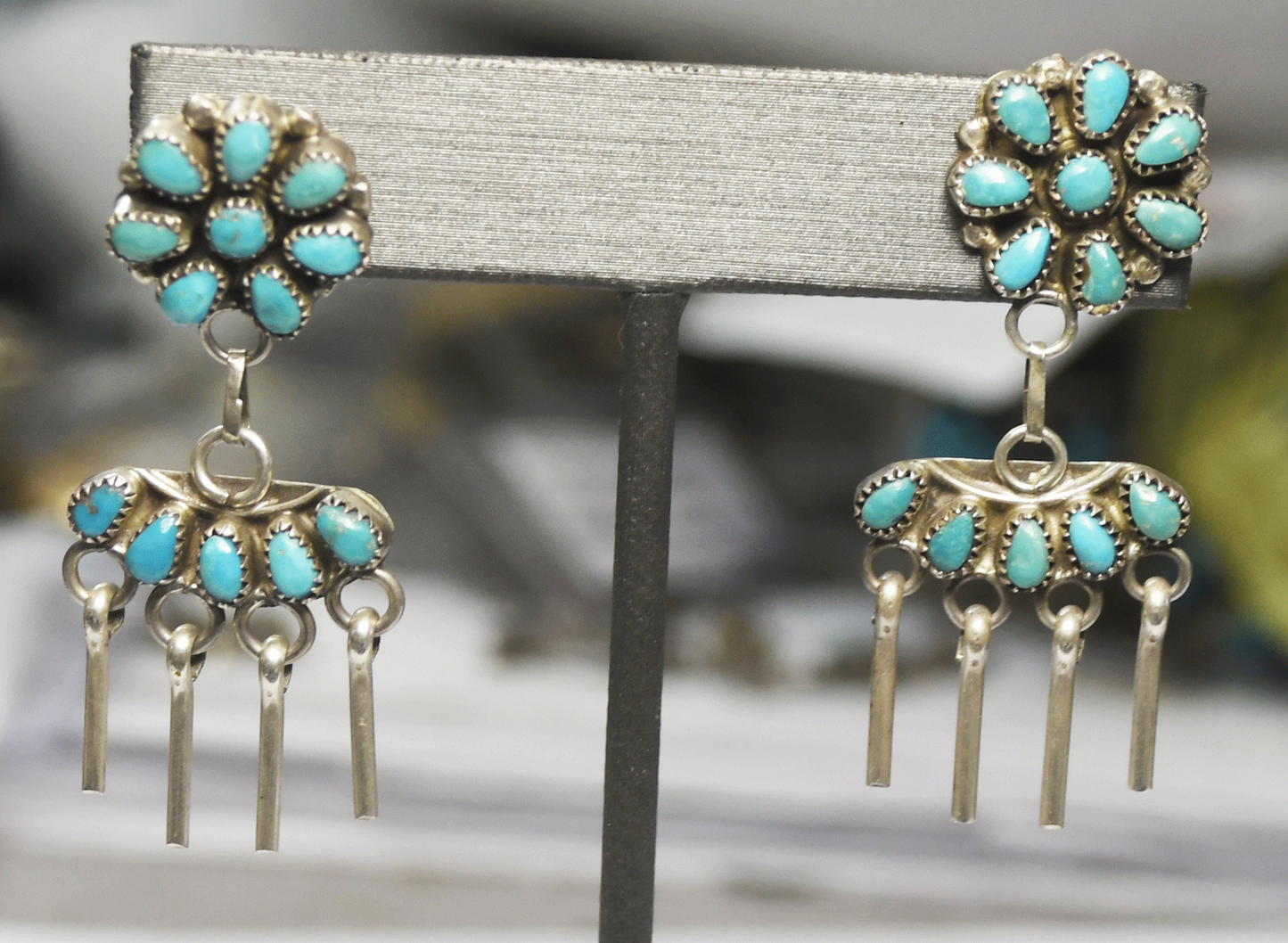 Sterling Sam Poblano Turquoise Petit Point Dangle Earrings 44mm x 21mm