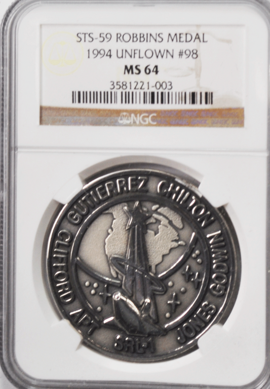 1994 STS-59 Robbins Silver Space Medal Unflown #98 NGC MS64 Endeavour