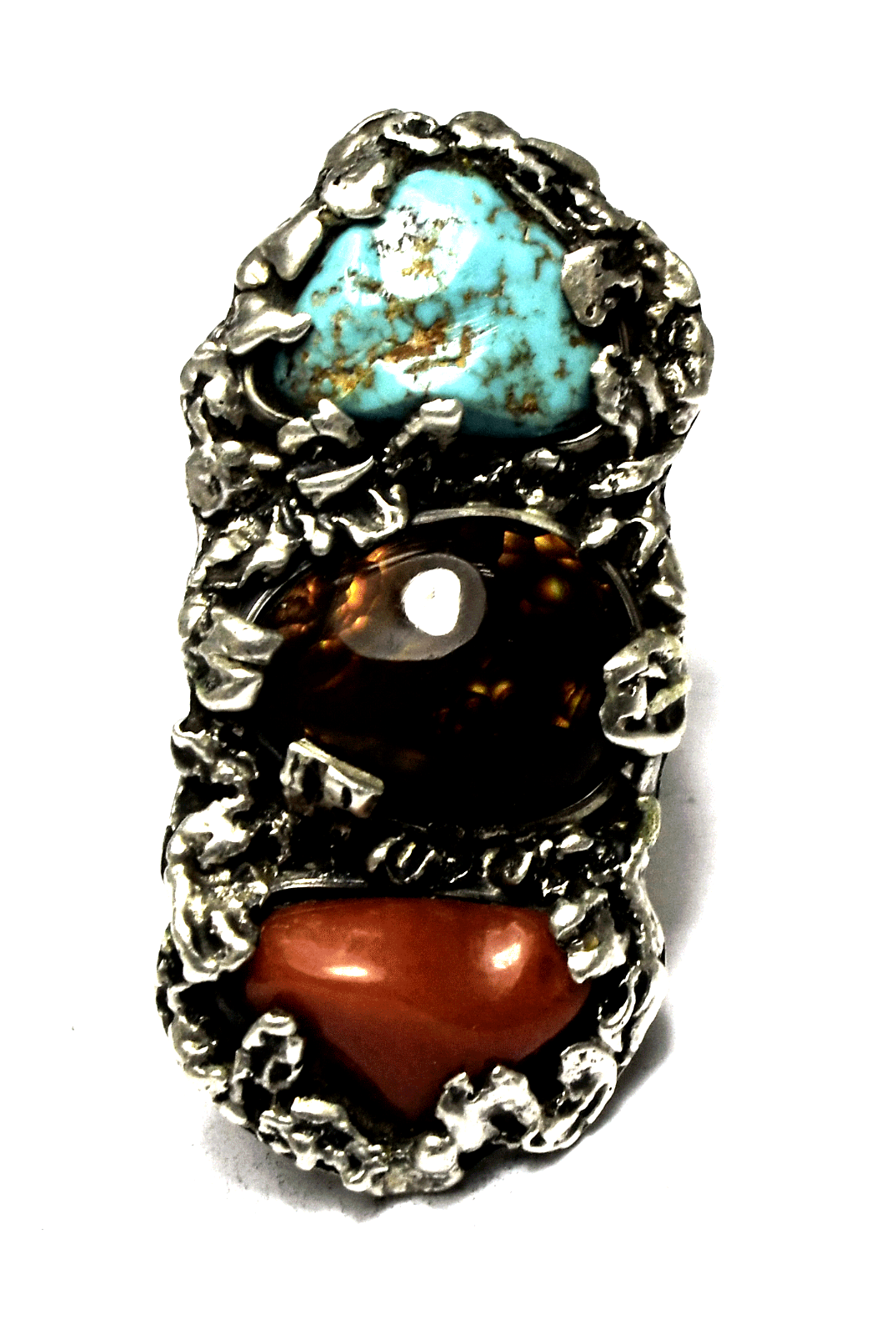 Sterling Lee & Mary Turquoise Coral Fire Agate Ring 46mm Size 8.25