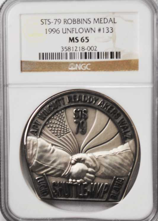 1996 STS-79 Robbins Silver Space Medal Unflown #133 NGC MS65 Atlantis Mir