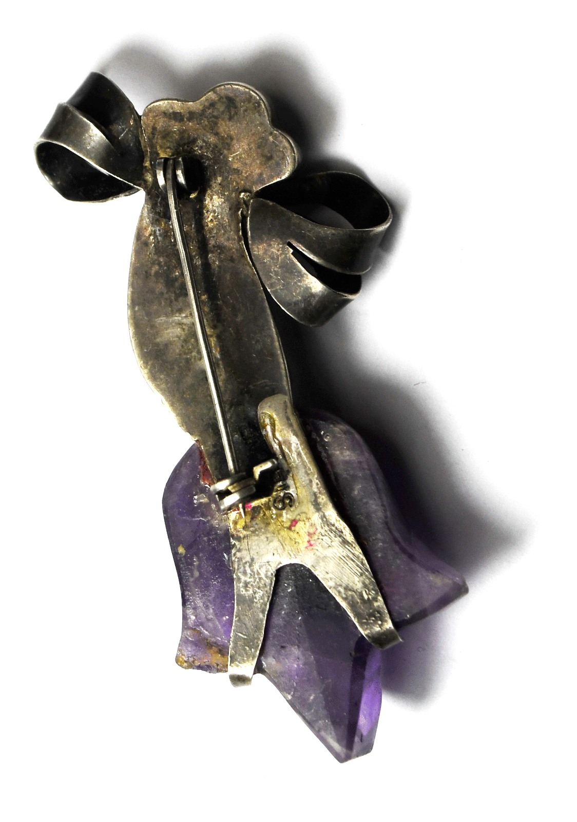 Sterling Freedom Liberty Torch Amethyst Flame Brooch Pin 70mm x 34mm