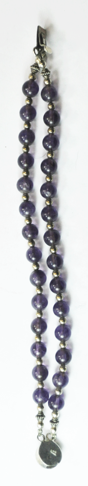 Sterling Silver 8mm Round Amethyst Bead Double Strand Bracelet 7.5"  28g