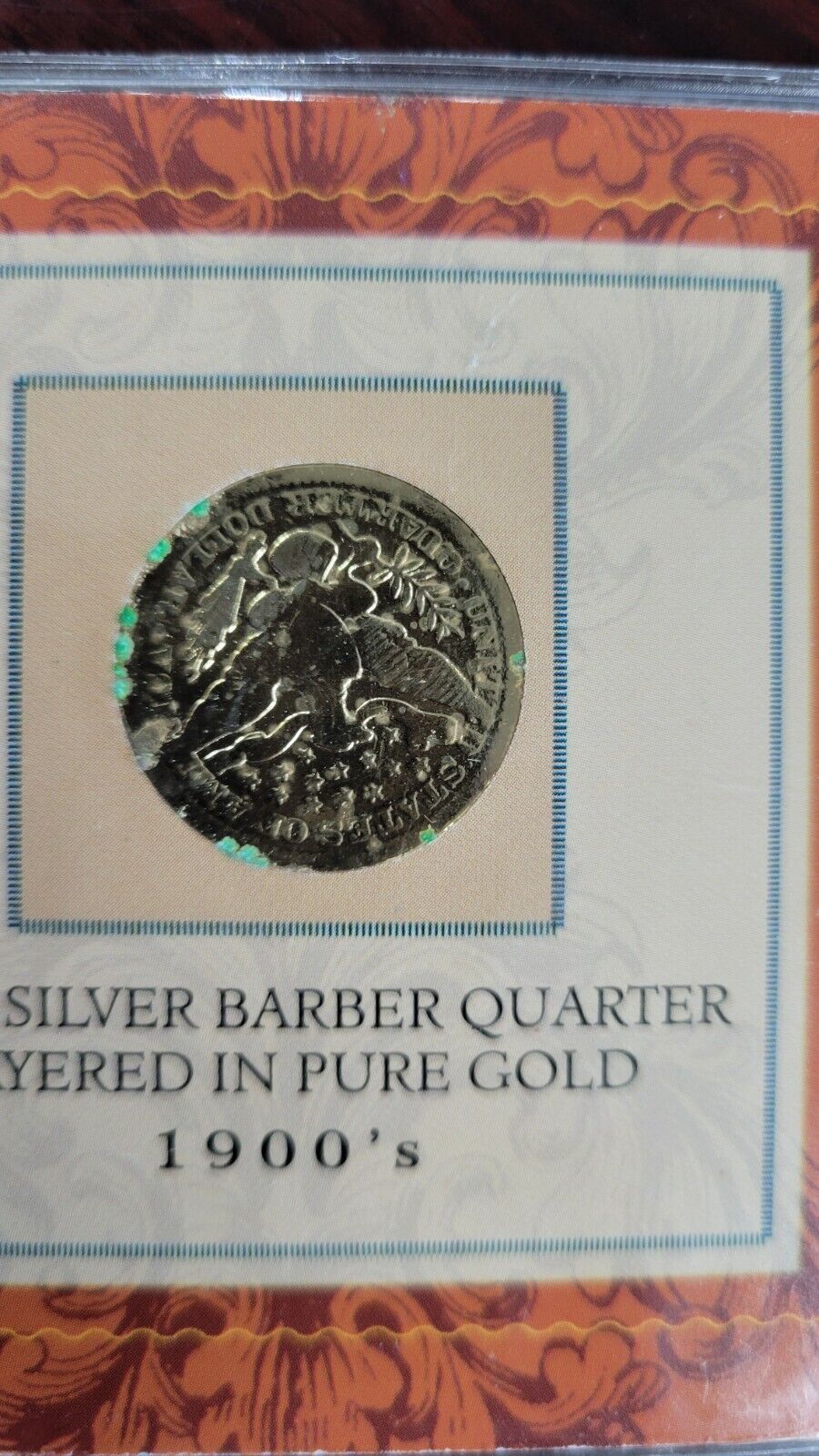 1900s Silver Barber Quarter 90% Silver 25c Layered In Pure Gold 1907